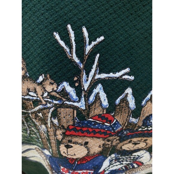 Vintage Winter Teddy Sweatshirt M/L Green Pullover Bears X-mas Tompkins Avenue - Picture 9 of 14